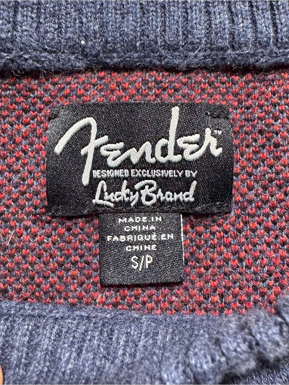 Fender x Lucky Brand Sweater Womens Small Blue‎ Long Sleeve Guitar Graphic Top
